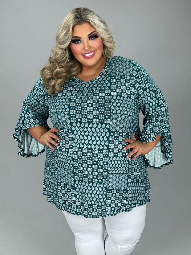 SALE!! 28 PQ {Flip The Script} Green Mixed Print V-Neck Top EXTENDED PLUS SIZE 4X 5X 6X