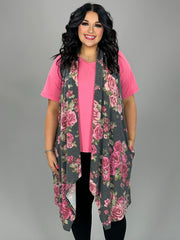 48 OT-A {Everywhere You Go} Charcoal Rose Print Soft Knit Vest PLUS SIZE XL 2X 3X