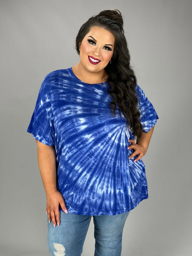 79 PSS-N {Adventures Waiting} Bright Blue Tie Dye Top PLUS SIZE 1X 2X 3X