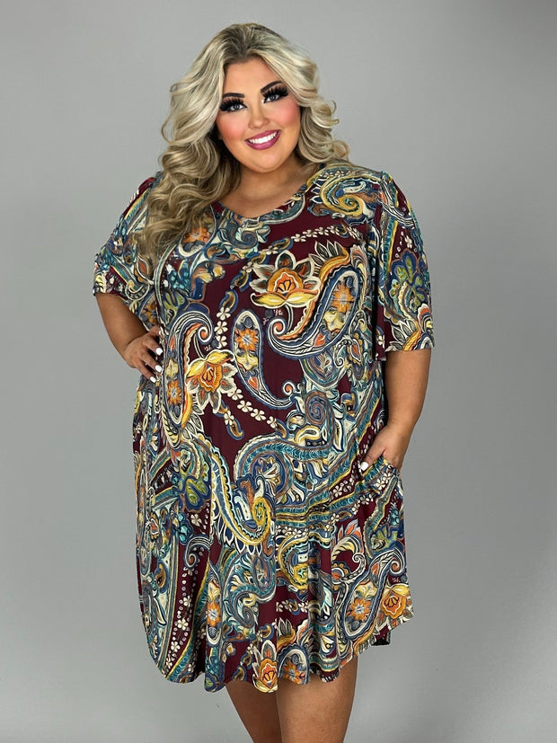 SALE!! 70 PSS {The Last Dance} Wine Paisley Print V-Neck Dress EXTENDED PLUS SIZE 3X 4X 5X