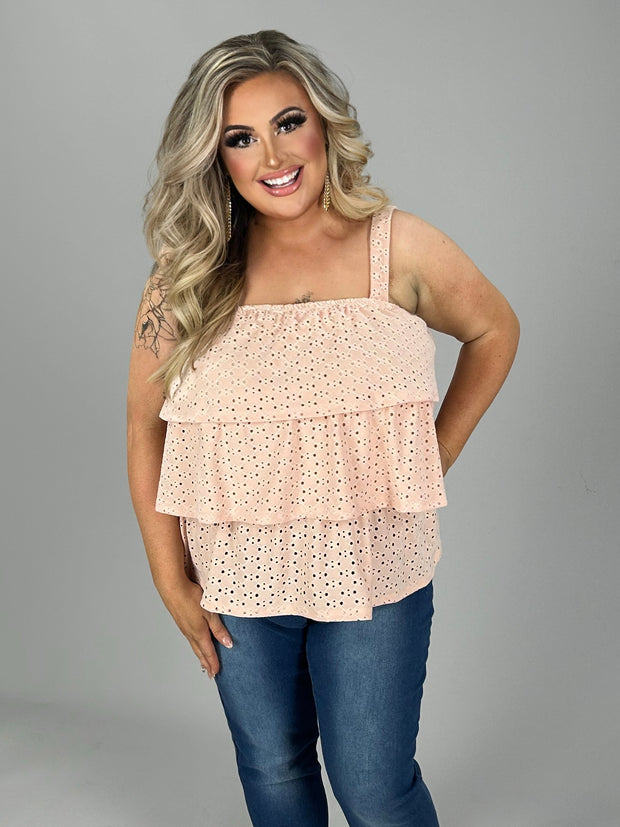 83 SV {Winning Always} Peach Eyelet Tiered Top PLUS SIZE 1X 2X 3X