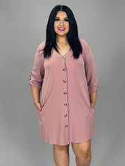 50 SQ-C (Stepping Out) Mauve Button  Up Dress 1X 2X 3X Plus Size