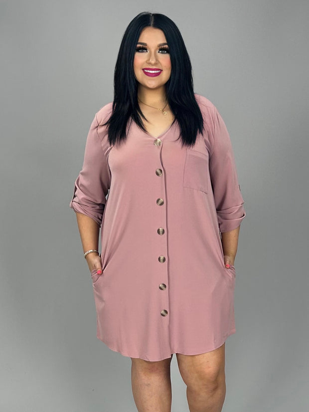 50 SQ-C (Stepping Out) Mauve Button  Up Dress 1X 2X 3X Plus Size