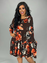 30 PQ-B {Garden Of Love} Dark Brown Floral Tiered Dress PLUS SIZE 1X 2X 3X