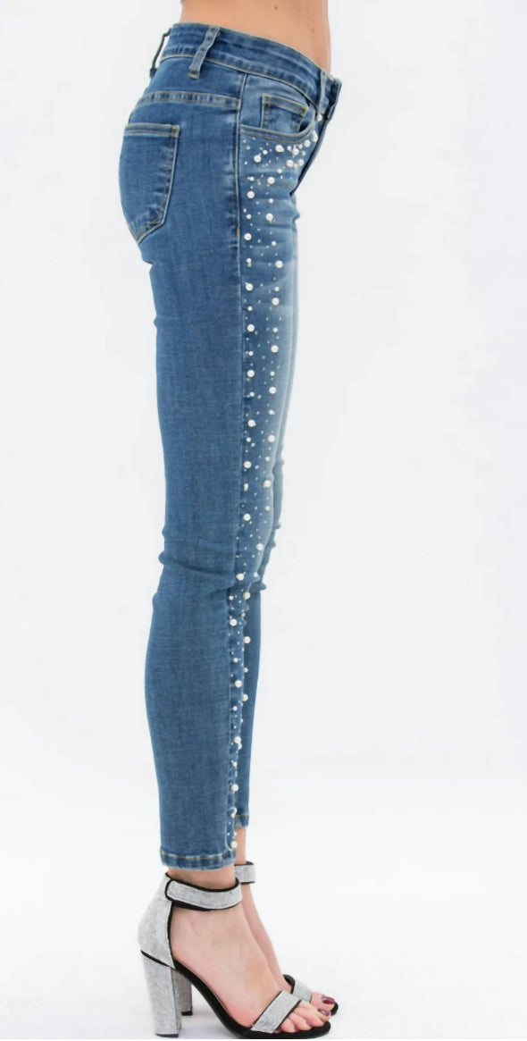 LEG-E {Mindful Muse} VOCAL Denim  Acid Washed Pearl Embellished Jeans PLUS SIZE XL 2X 3X