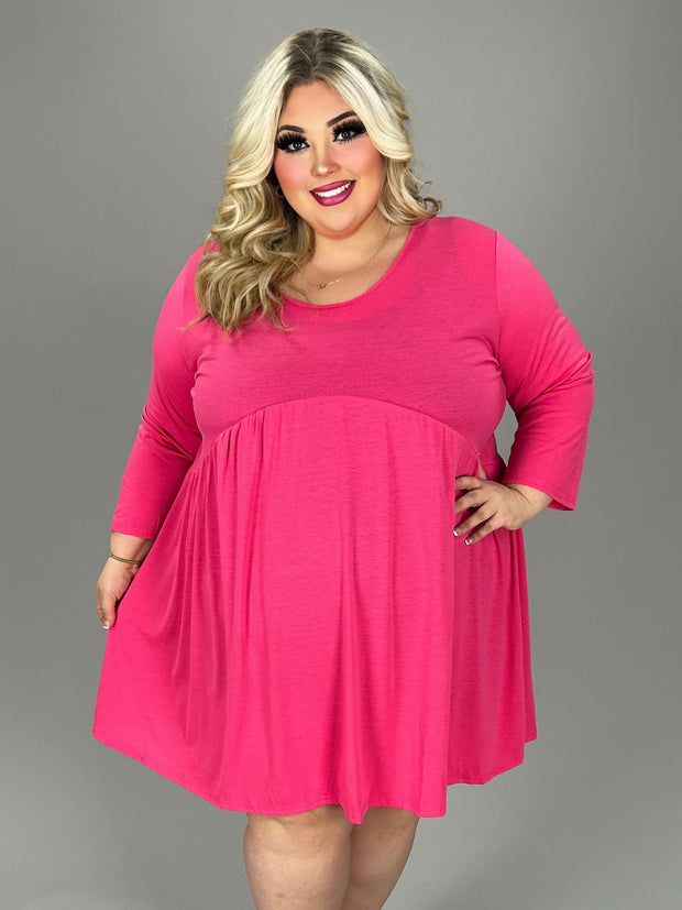 66 SQ {Quite The Catch} Fuchsia Round Neck Babydoll Dress CW EXTENDED PLUS SIZE 4X 5X