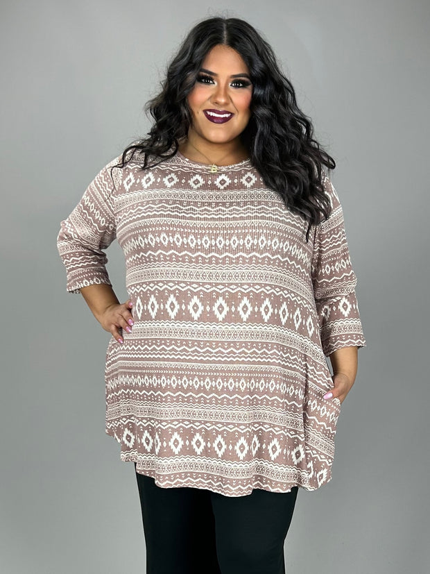 SALE!! 18 PQ {No Nonsense} Mauve Mixed Print 3/4 Sleeve Top PLUS SIZE XL 2X 3X