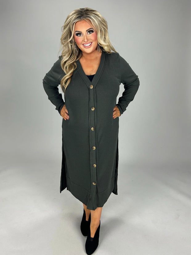 23 OT-N {Close To You} Ash Grey Ribbed Button Up Duster PLUS SIZE 1X 2X 3X