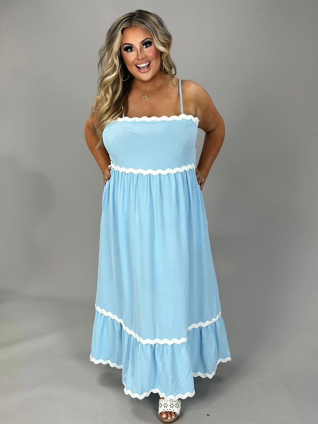 LD-P {Redefining Grace} Sky Blue Maxi Dress w/ White Trim PLUS SIZE 1X 2X 3X