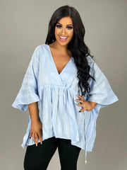 92 SSS {Reach For The Sky} Sky Blue Cinched Waist Poncho PLUS SIZE 1X 2X 3X