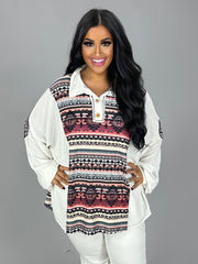 SALE! 14 CP-Z {Every Little Step} Ivory Tribal Print Top PLUS SIZE XL 2X 3X