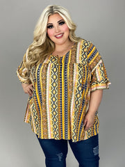 56 PSS {All The Right Things} Yellow Print Ruffle Sleeve Top EXTENDED PLUS SIZE 4X 5X 6X