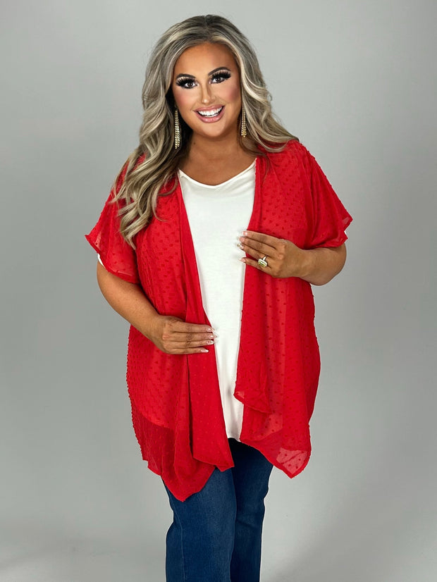 38 OT {Social Hour} Cherry Red Swiss Dot Drape Cardigan PLUS SIZE 1X 2X 3X