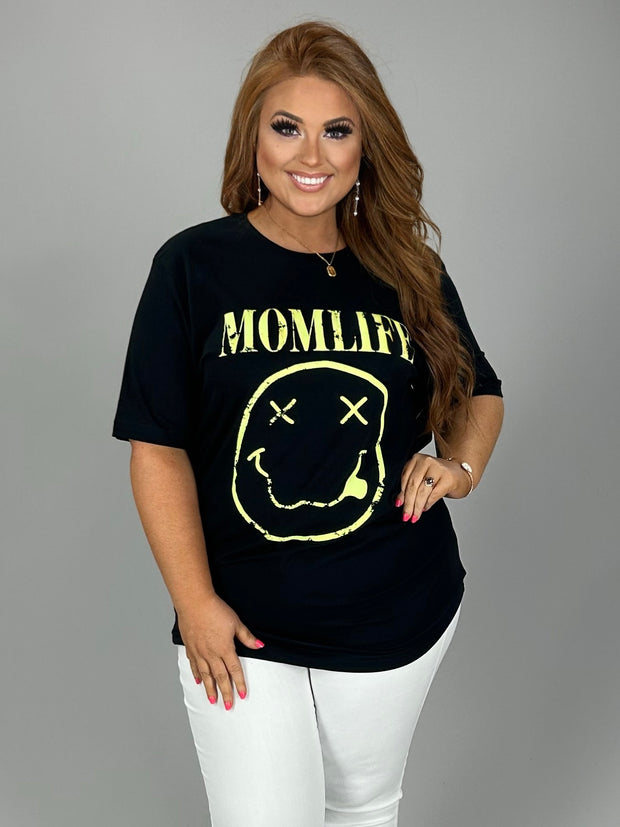 77 GT-T {Mom Life} Black/Neon Yellow Print Graphic Tee PLUS SIZE XL 2X 3X