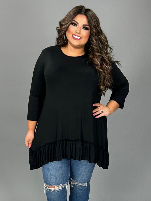 82 SQ {Move To Improve} Black Ruffle Hem Tunic PLUS SIZE 1X 2X 3X