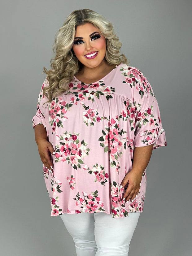 24 PSS {Adorable Darling} Pink Floral V-Neck Top EXTENDED PLUS SIZE 4X 5X 6X