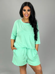 SALE!! LEG-91 {Got Things To Do} Mint Short Sleeve Short Set