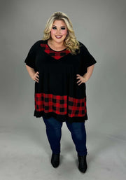 75 CP {Gather Together} Black Red Plaid Contrast V-Neck Top CURVY BRAND EXTENDED PLUS SIZE 3X 4X 5X 6X