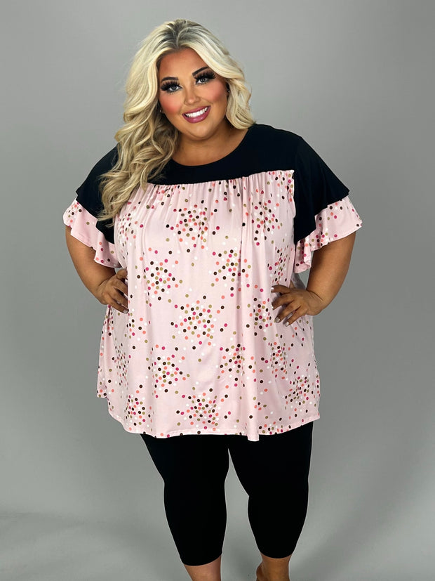 92 CP {Just The Thing} Black/Pink Polka Dot Top EXTENDED PLUS SIZE 3X 4X 5X (True To Size}