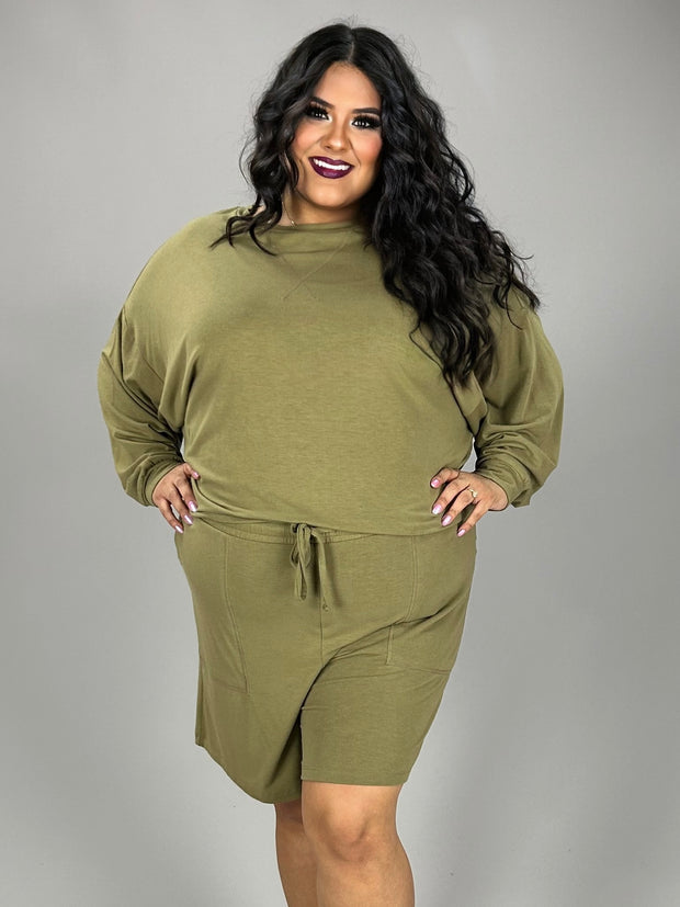 SALE!! 21 SET-K {The Good Life} Light Olive Long Sleeve Short Set PLUS SIZE 1X 2X 3X