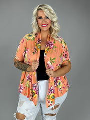 26 OT {Peaceful Life} Salmon Floral Cardigan PLUS SIZE 1X 2X 3X