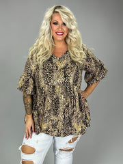 SALE!! 25 PSS {Round It Up} Taupe/Brown Animal Print Babydoll Top