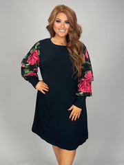 32 CP {Graceful Moves} Black Dress w/Red Floral Sleeves PLUS SIZE 1X 2X 3X