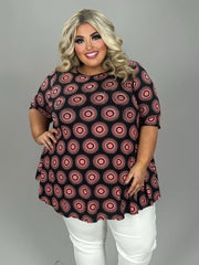 40 PSS {We Go Round In Circles} Black/Coral Circle Print Top EXTENDED PLUS SIZE 3X 4X 5X