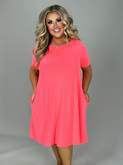 51 SSS {Perfectly You} Zenana  Neon Coral Pink Dress PLUS SIZE 1X 2X 3X