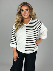 82 CP-E {Daring Effect} White/Black Striped Tunic PLUS SIZE 1X 2X 3X