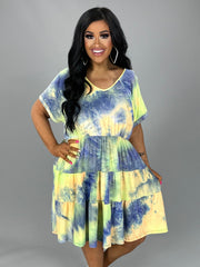 70 PSS-U {Easy Days Ahead} "UMGEE" Tie-Dye Dress PLUS SIZE XL, 1XL, 2XL