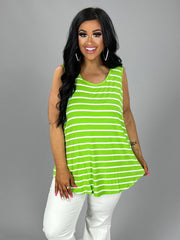 SALE!!  66 SV-A {Sweet Simplicity} Lime Striped Sleeveless Top PLUS SIZE 1X 2X 3X