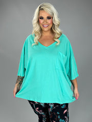 27 SSS  {Happy As Can Be} Mint V-Neck Top w/Pockets PLUS SIZE 1X 2X 3X