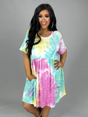 SALE!!  54 PSS-Y {Sherbert Memories} Magenta Yellow Tie Dye Tunic PLUS SIZE  1X 2X 3X