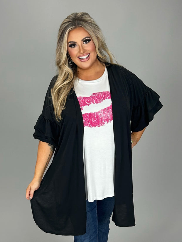 85 OT {Grand Vision} Black Ruffle Sleeve Cardigan PLUS SIZE 1X 2X 3X