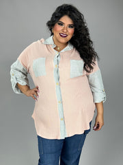 SALE!! 26 CP {Seen Differently} Blush Ribbed Top w/Stripes PLUS SIZE XL 2X 3X