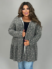 35 OT-B {Holding On} Charcoal Tiered Cardigan w/Hood PLUS SIZE 1X 2X 3X