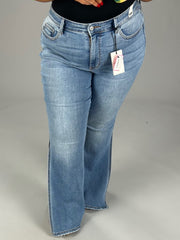 BT-P {Judy Blue} Med. Blue Mid-Rise Peak-A-Boot Slit Flare Jeans PLUS SIZE 14 16