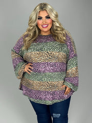 26 PLS {Mother Of The Jungle} Olive/Purple Leopard Striped Top EXTENDED PLUS SIZE 3X 4X 5X