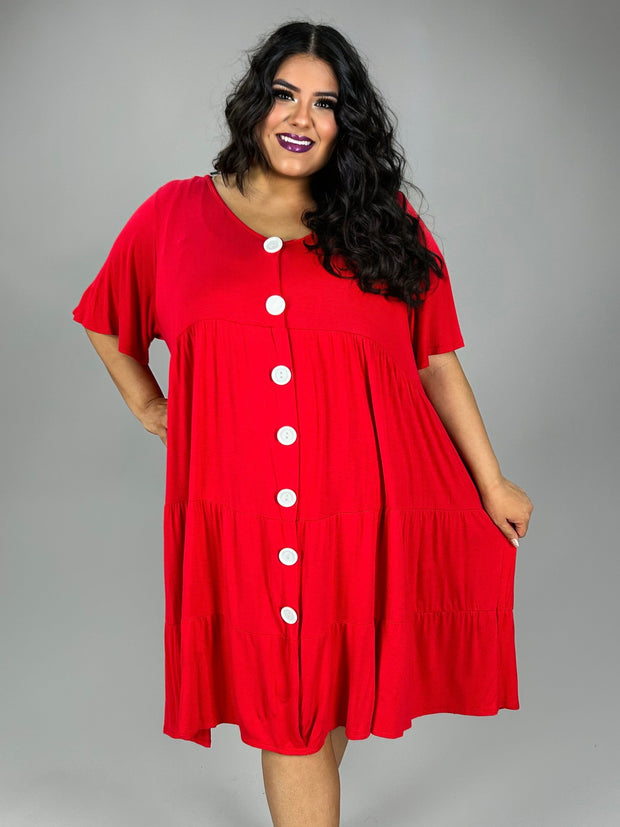 35 SD-A {For The Fashionistas} Red Tiered  V-Neck Dress CURVY BRAND!!!   PLUS SIZE 1X 2X 3X