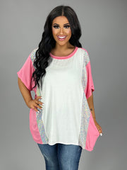 SALE!! 33 CP-N {Time To Stand Out} Pink/Ivory/Silver Top PLUS SIZE XL 2X 3X