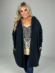 48 OT-A {Drawn To You} Black Long Cardigan w/Hood PLUS SIZE XL 1X 2X