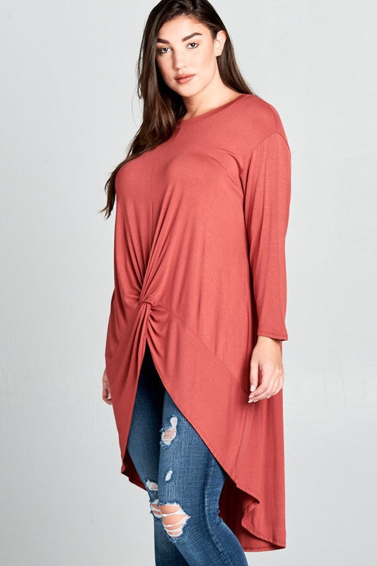 29 SQ {Defying Expectations} Rust Hi-Lo Tunic  w/Tie Detail PLUS SIZE XL 2X 3X