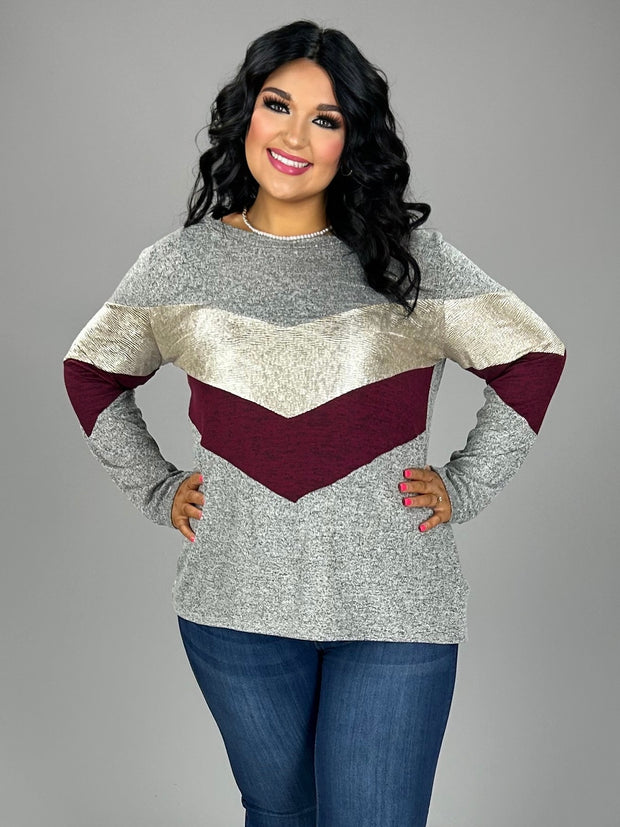 SALE! 29  CP-H {Like A Champ} Grey Maroon Metallic  Top PLUS SIZE XL 2X 3X