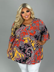 SALE!! 72 PSS {Doing My Best} Red/Mustard Paisley Babydoll Top EXTENDED PLUS SIZE 3X 4X 5X