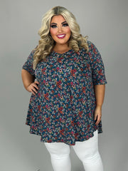 17 PSS {Epic Joy} Blue Floral V-Neck Top EXTENDED PLUS SIZE 3X 4X 5X