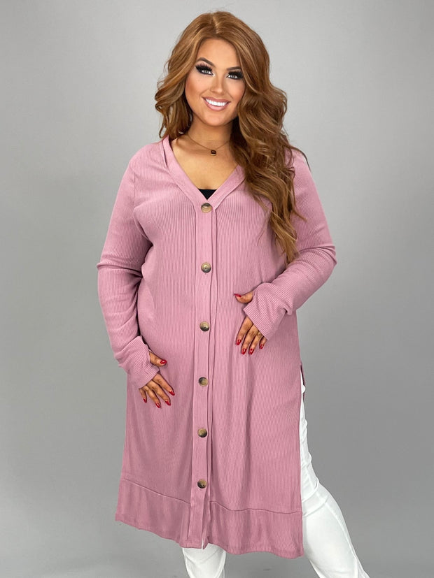 24 OT-R {Close To You } Lt. Rose Ribbed Button Up Duster PLUS SIZE 1X 2X 3X