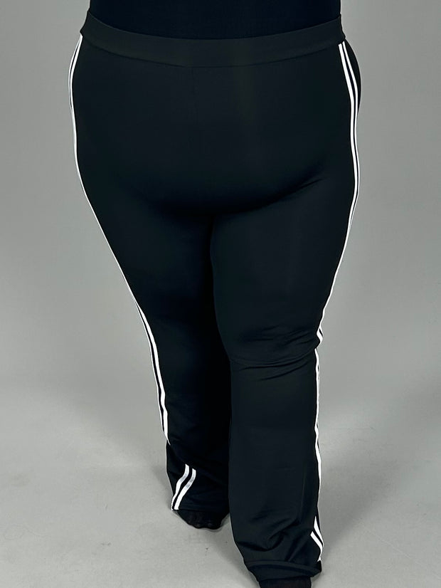 BT-M {Favorable Run} Black Active Wear Pants w/White Stripes EXTENDED PLUS SIZE 5X