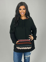 23 HD-E {Waiting On Forever}  Black Tribal Print Pocket Hoodie PLUS SIZE XL 2X 3X