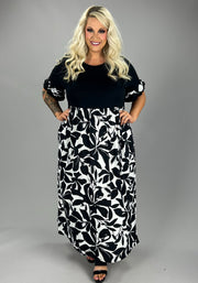 SALE!! LD-Z {As It Should Be} Black/White Lg. Floral Maxi Dress EXTENDED PLUS SIZE 3X 4X 5X